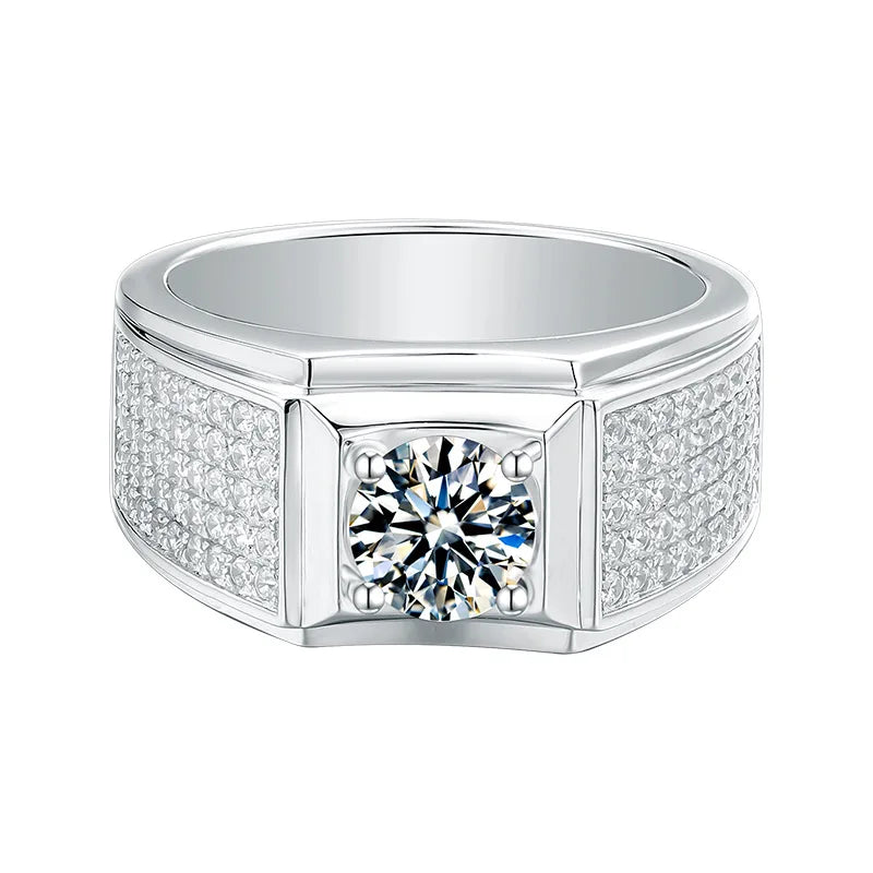 Luxury Moissanite Ring for Men – 1ct 2ct 3ct VVS Iced Out Diamond Ring with GRA Certificate | 925 Sterling Silver Fine Jewelry