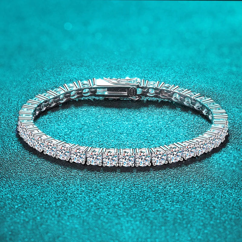 Moissanite Tennis Bracelet – 2mm–6.5mm | Platinum Plated 925 Sterling Silver Wedding Jewelry Christmas Gift for Men & Women