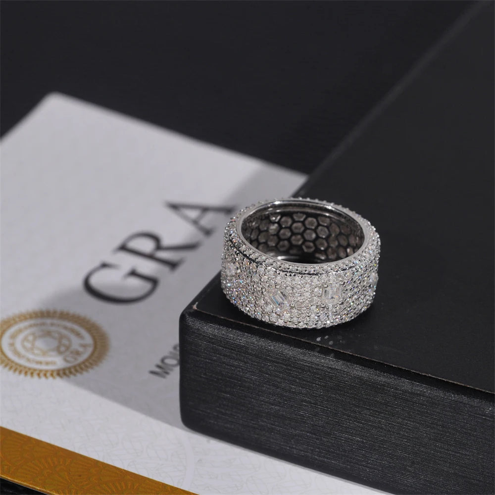 Moissanite Diamond Ring – Round Cut GRA Certified | 925 Sterling Silver Hip Hop Rock Engagement & Anniversary Fine Jewelry