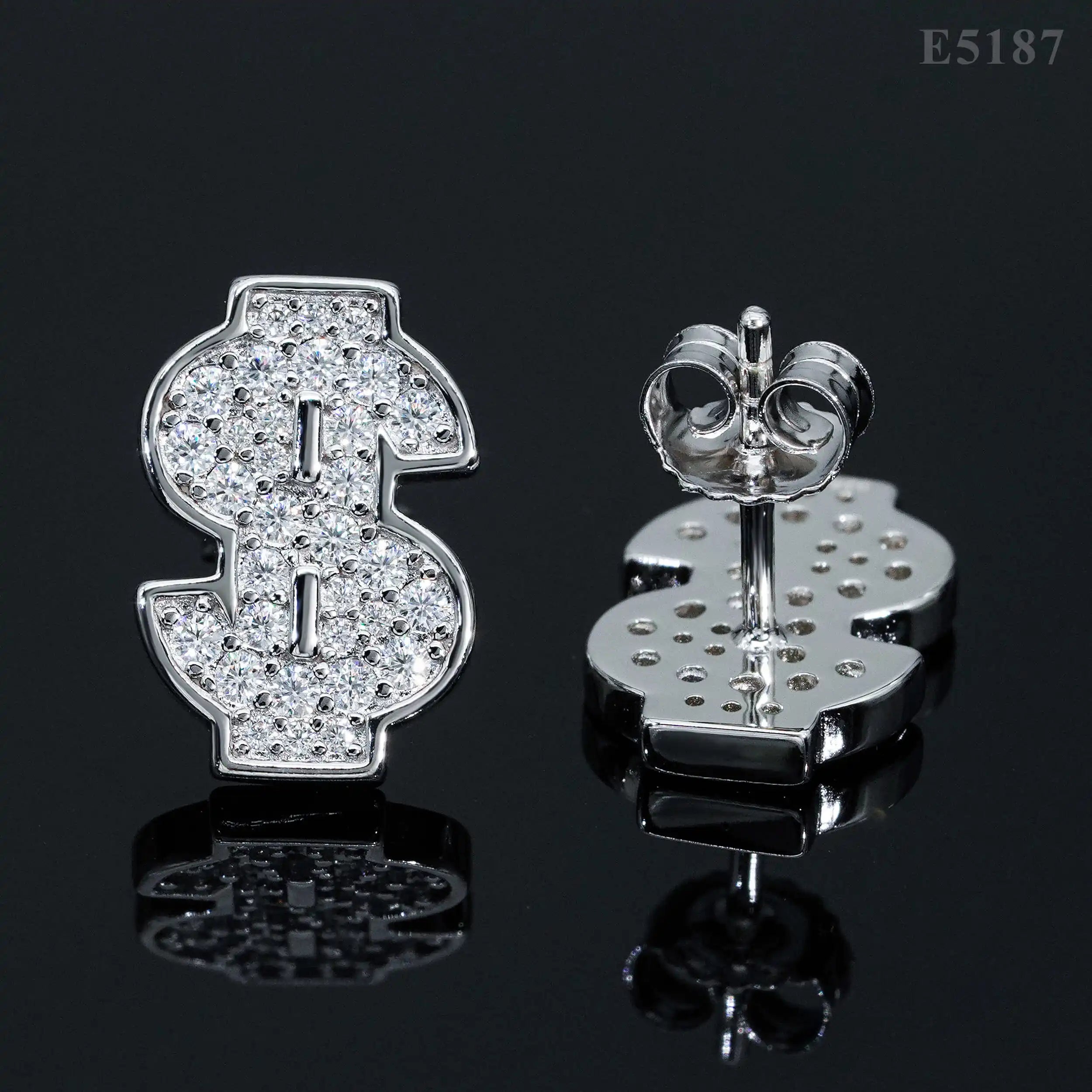 Moissanite US Dollar Letter Earrings – D Color Sparkling Hip Hop Ear Stud | 925 Sterling Silver Jewelry for Men & Women