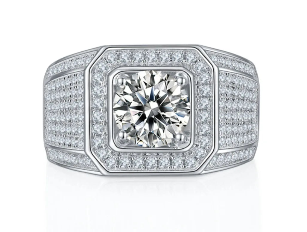Luxury Moissanite Ring for Men – 1ct 2ct 3ct VVS Iced Out Diamond Ring with GRA Certificate | 925 Sterling Silver Fine Jewelry