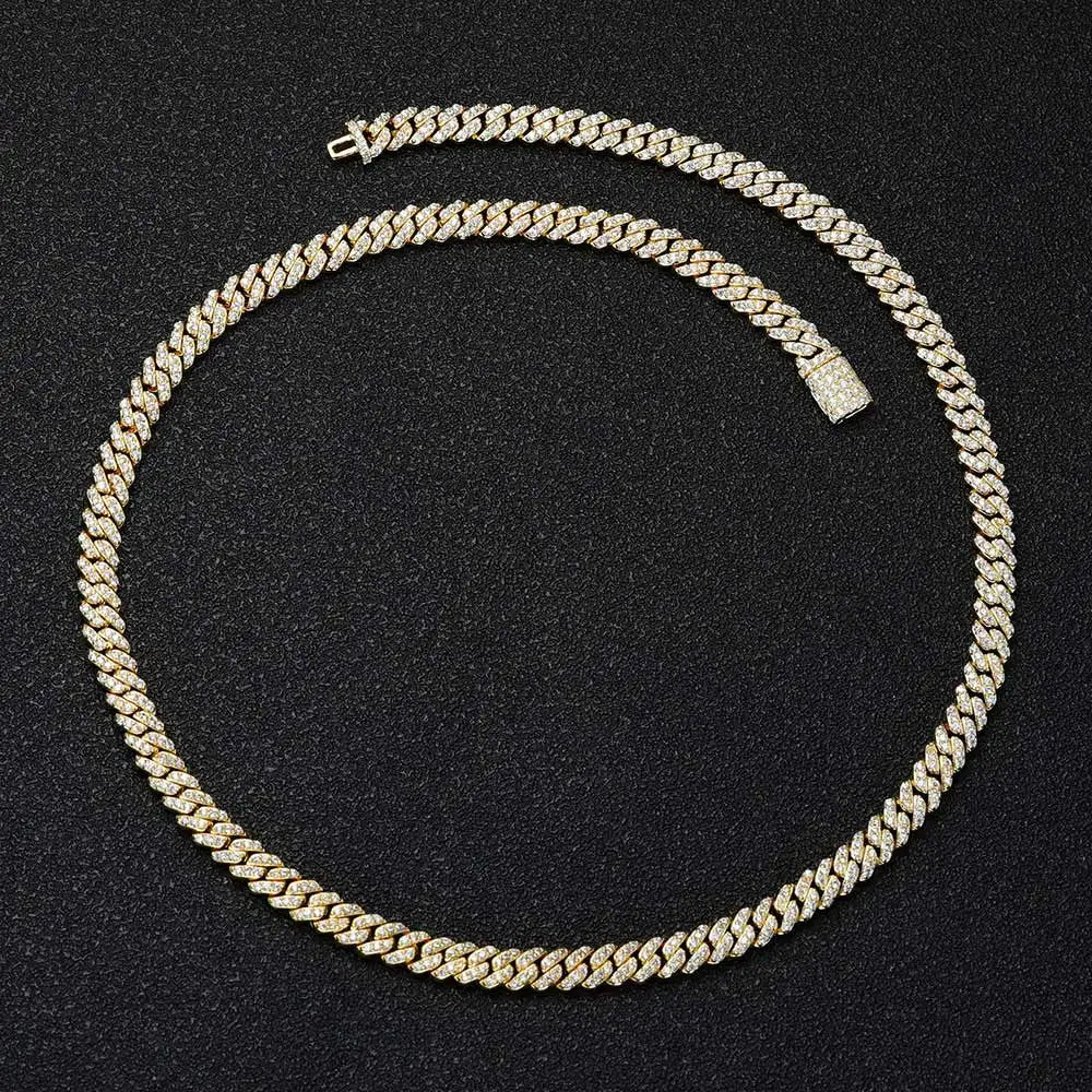 Moissanite Cuban Link Chain Necklace – 6mm VVS Diamond Iced Out Pass Test Single Row | 925 Sterling Silver Jewelry for Women