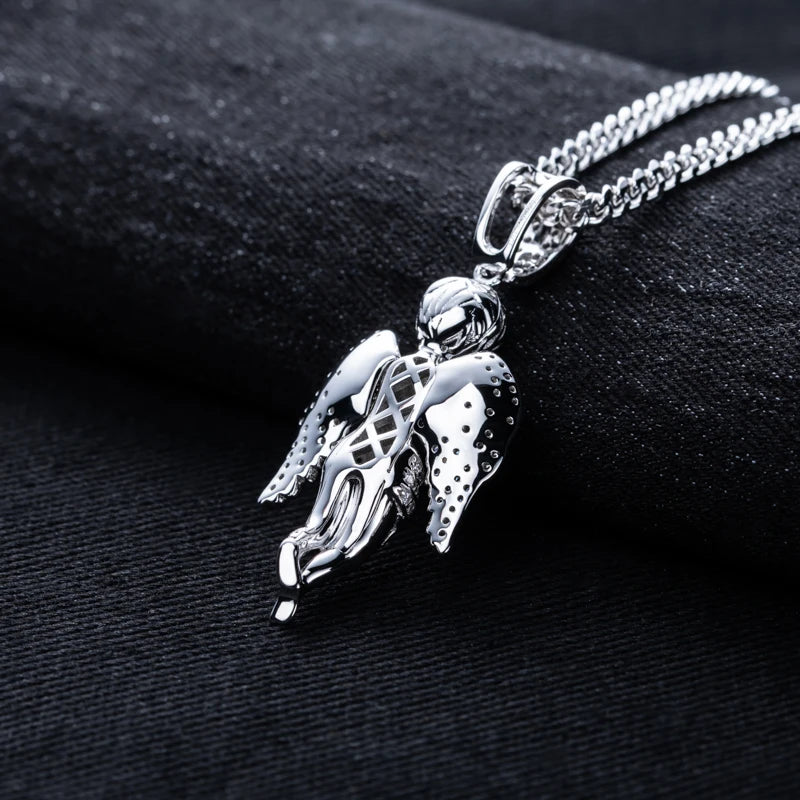 Moissanite Angel Pendant Necklace – Iced Out Design | 925 Sterling Silver Fashion Jewelry for Men & Women