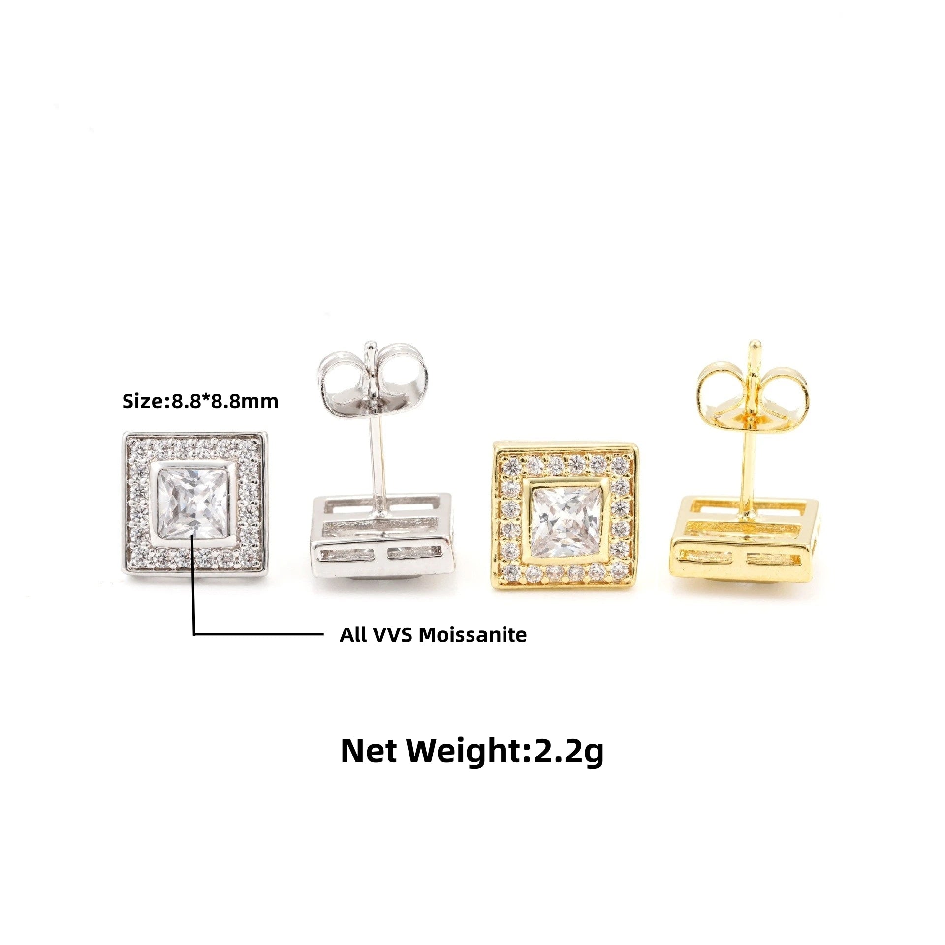 Moissanite Stud Earrings – Square D Color with Certificate | S925 Sterling Silver Fine Jewelry Gifts