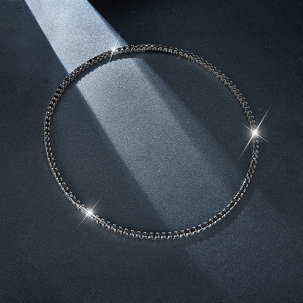 Black Moissanite Tennis Necklace – 3mm–6.5mm with Certificates | 925 Sterling Silver Lab Diamond Hip Hop Chain for Men & Women