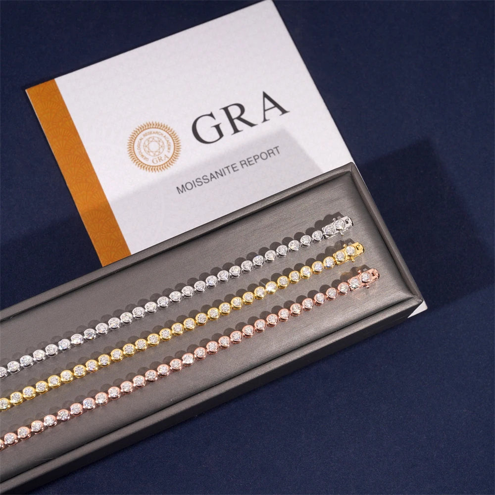 Moissanite Tennis Bracelet – 3mm Full Diamond with GRA | S925 Sterling Silver Party Fine Jewelry for Women