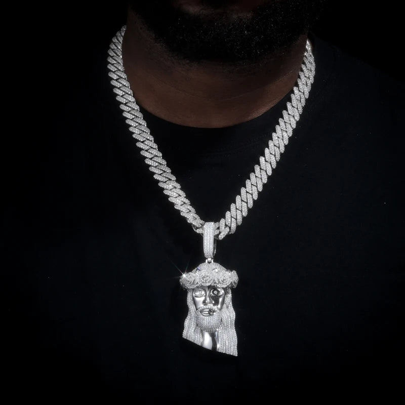 Moissanite Jesus Head Pendant Necklace – Iced Out VVS | 925 Sterling Silver Hip Hop Christian Jewelry for Men & Women