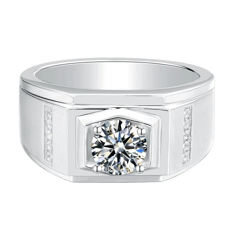 Luxury Moissanite Ring for Men – 1ct 2ct 3ct VVS Iced Out Diamond Ring with GRA Certificate | 925 Sterling Silver Fine Jewelry