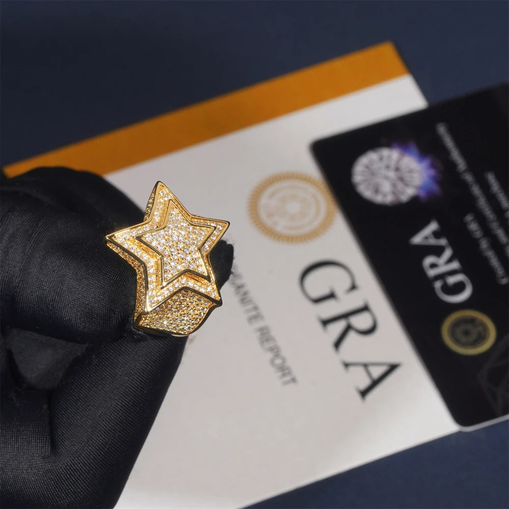 Moissanite Five Pointed Star Ring – D Color Hip Hop Rock Design | 925 Sterling Silver Fine Jewelry Gifts Pass Test