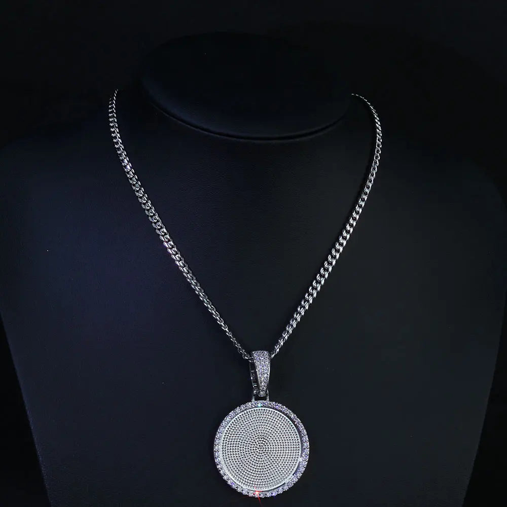 Moissanite Photo Pendant – Custom Circle Picture Chain | 925 Sterling Silver Hip Hop D Color VVS Diamond Pendant Necklace for Men & Women