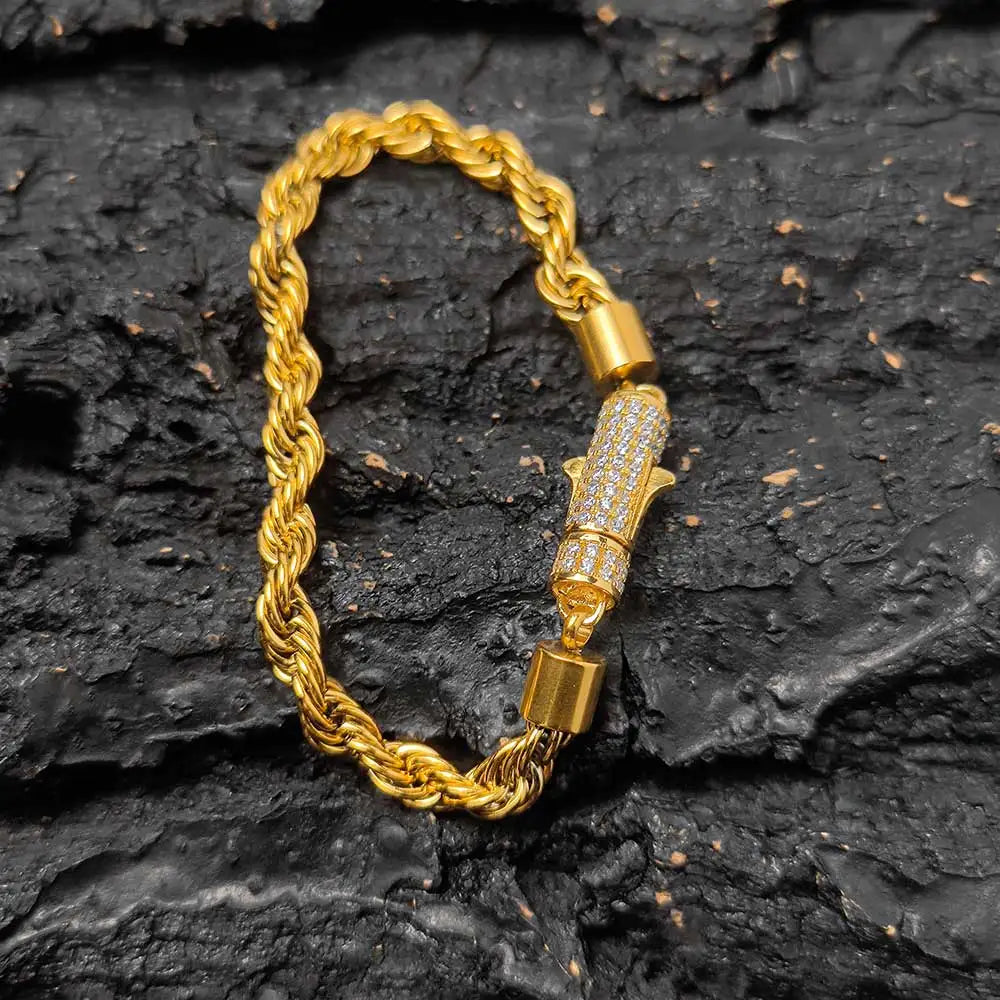 Rope Chain Necklace – 6mm Twist Design with Iced Out Clasp | Stainless Steel Hip Hop Jewelry for Men & Women