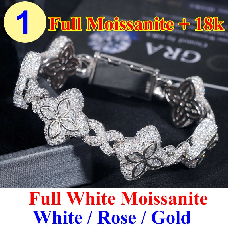 Moissanite Cuban Chain Necklace – Colorful Full Moissanite Eternity Tennis Chain Hip Hop Style | 925 Sterling Silver Gold Jewelry for Women & Men