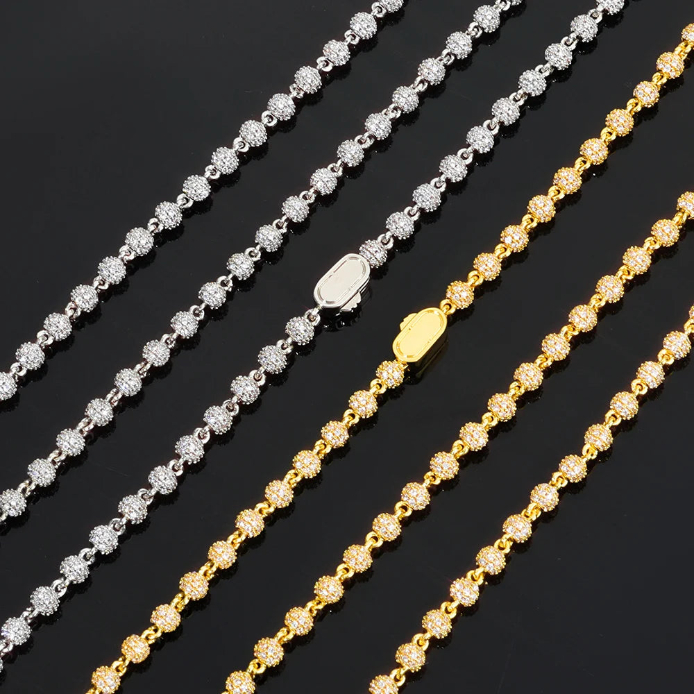 Moissanite Bead Cuban Chain Necklace – 4mm Customized New Design Shiny Iced Out VVS Hip Hop | 925 Sterling Silver Jewelry