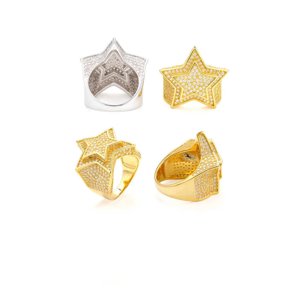 Moissanite Five Pointed Star Ring – D Color Hip Hop Rock Design | 925 Sterling Silver Fine Jewelry Gifts Pass Test