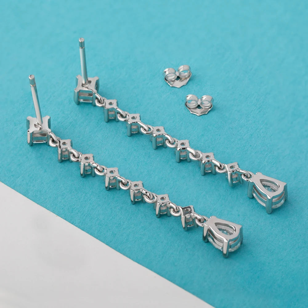 Moissanite Drop Earrings – Pear Cut Lab Diamond Bridal Wedding Jewelry with GRA | 925 Sterling Silver Long Hanging Earrings for Women