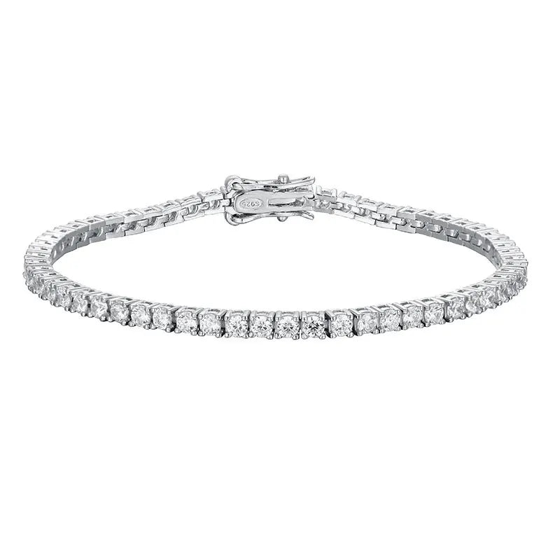 Moissanite Tennis Bracelet – 2mm Sparkling Party Jewelry Plated White Gold | 925 Sterling Silver Bracelet for Women & Men