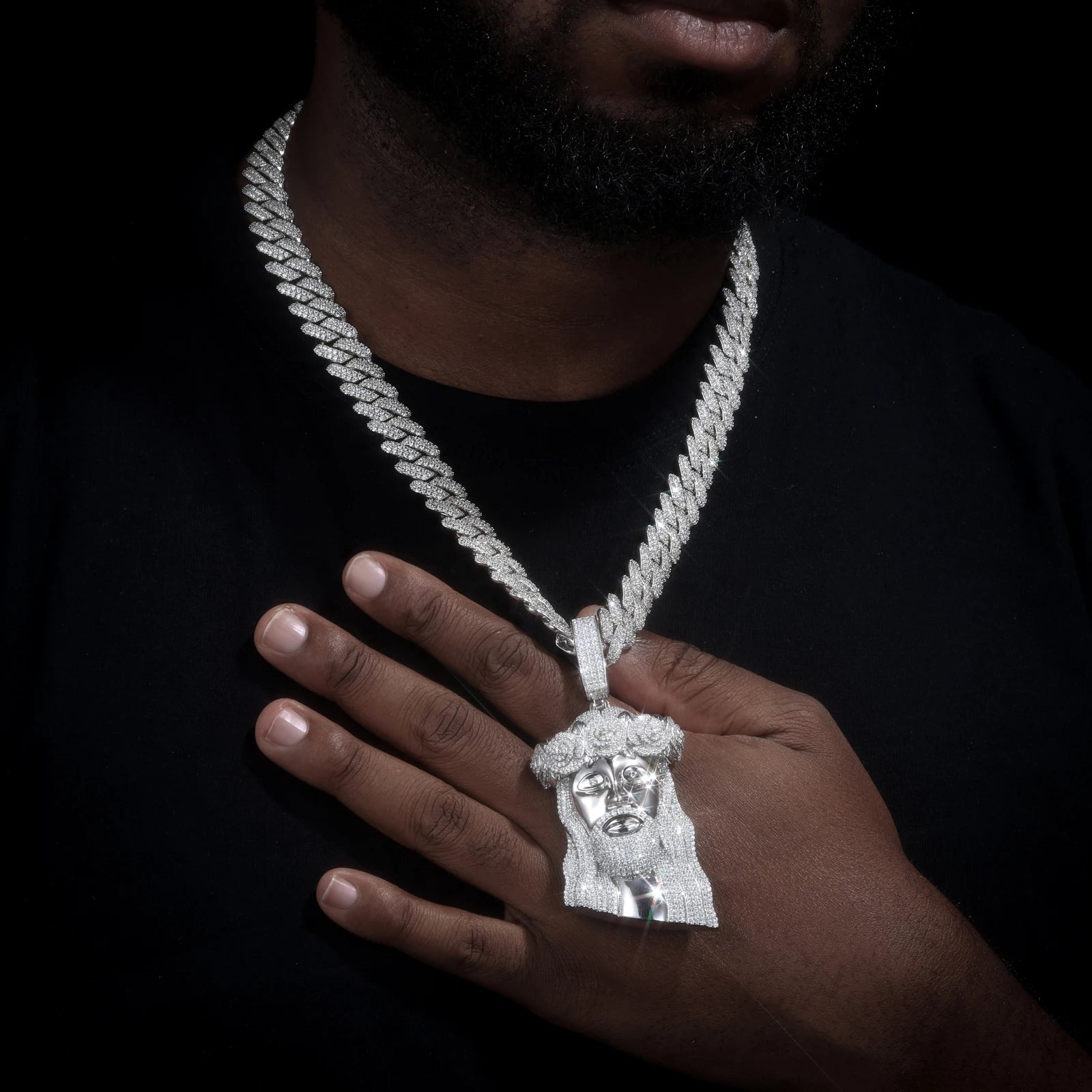 Moissanite Jesus Head Pendant Necklace – Iced Out VVS | 925 Sterling Silver Hip Hop Christian Jewelry for Men & Women