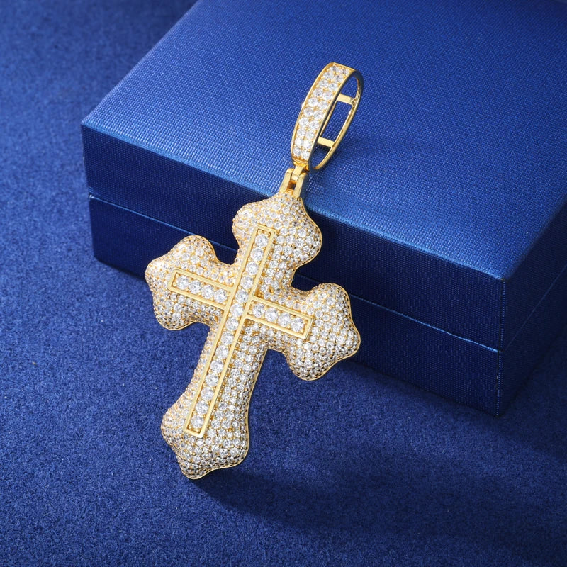 Moissanite Cross Pendant – D VVS Full Iced Out Design | 925 Sterling Silver Hip Hop Jewelry for Men & Women