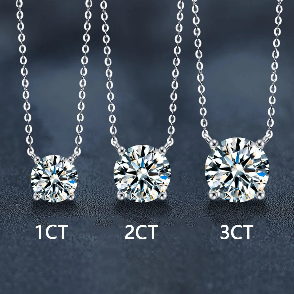 Moissanite Pendant Necklace – 1ct 2ct 3ct D Color Sparkling Classic Lab Diamond | 925 Sterling Silver Necklace for Women with GRA