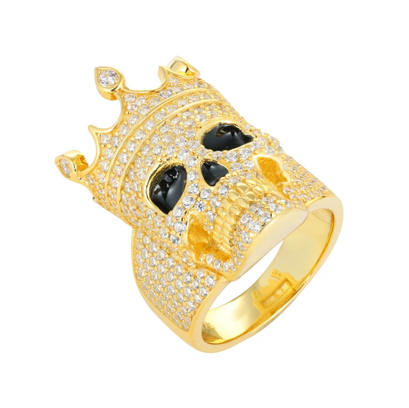 Moissanite Crown Skull Ring – Iced Out Design | Sterling Silver Hip Hop Jewelry for Men & Women