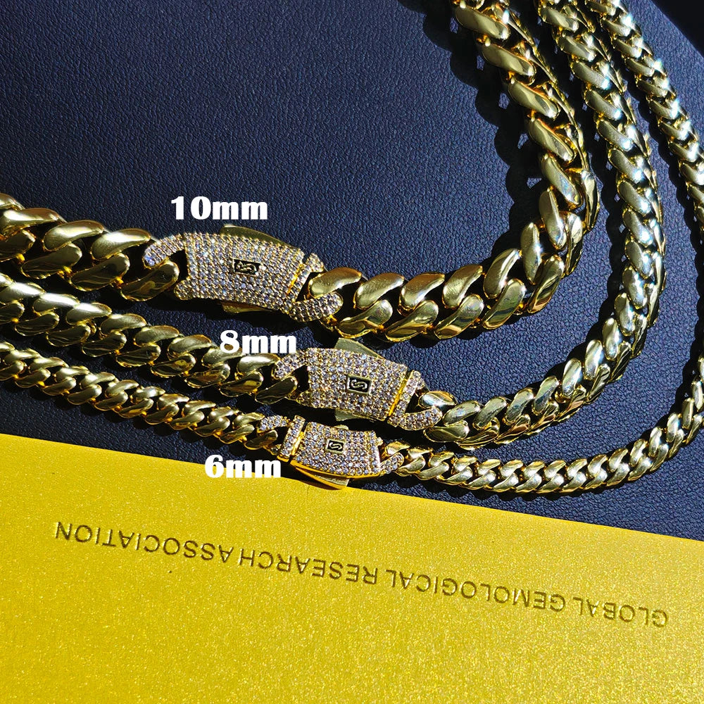 Moissanite Monaco Chain Choker Necklace – Thick Iced Out Diamond Clasp 14K Gold Plated | 925 Sterling Silver Cuban Link Jewelry for Men