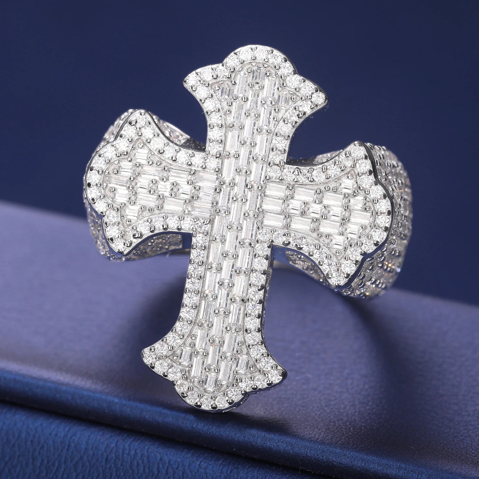 Moissanite Cross Ring – Baguette Iced Out | S925 Sterling Silver Luxury Hip Hop Jewelry for Men & Women