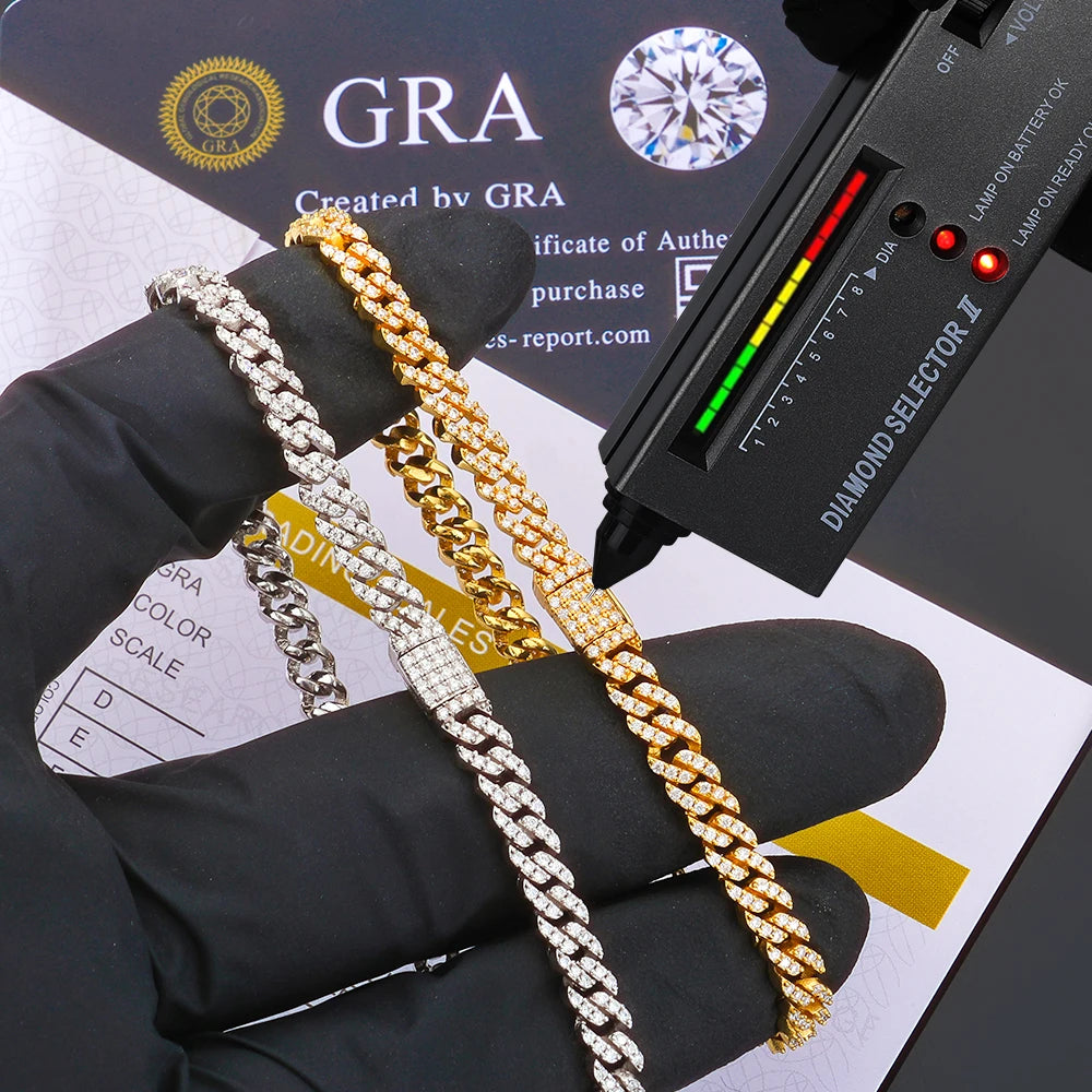 Moissanite Cuban Link Chain Necklace – 5mm VVS Diamond Iced Out Pass Test | 925 Sterling Silver Hip Hop Jewelry for Women