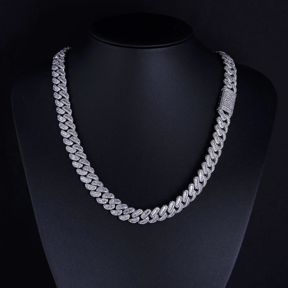 Moissanite Cuban Link Chain Necklace – 12mm VVS Diamond Bling Iced Out Two Stone Design | 925 Sterling Silver Jewelry for Women