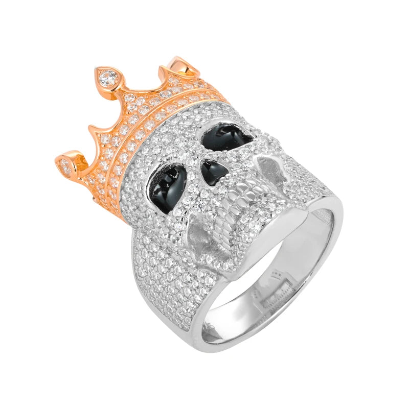 Moissanite Crown Skull Ring – Iced Out Design | Sterling Silver Hip Hop Jewelry for Men & Women