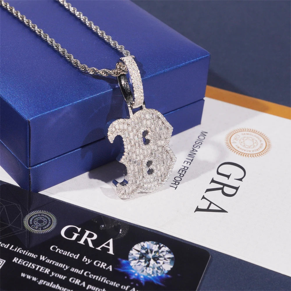 Moissanite Letter Pendant – Hip Hop Design with GRA Certificate | 925 Sterling Silver Fits 10mm Tennis Chain