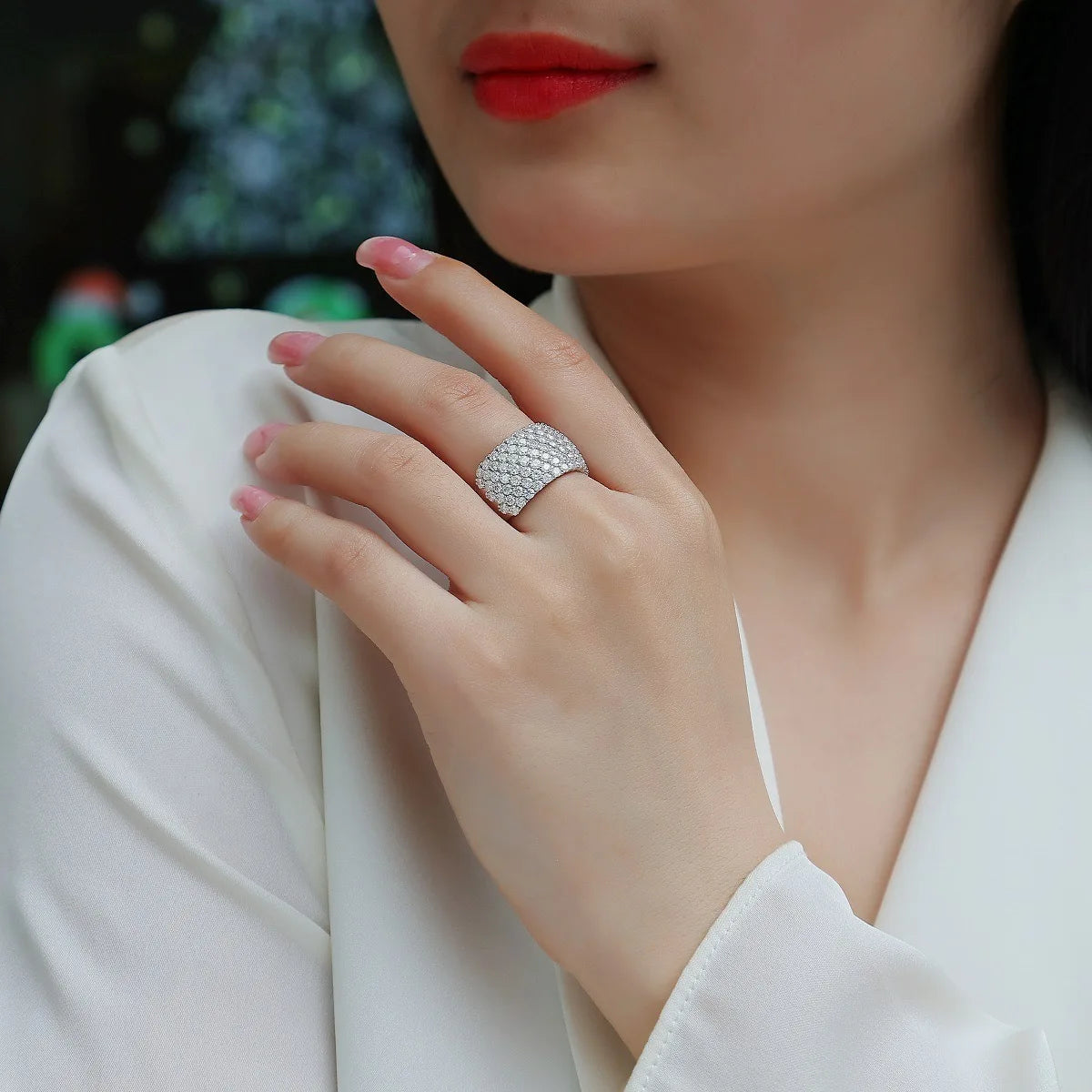 Moissanite Eternity Ring – 7 Rows Iced Out Wedding Band | 925 Sterling Silver Luxury Engagement Ring Fine Jewelry Gift