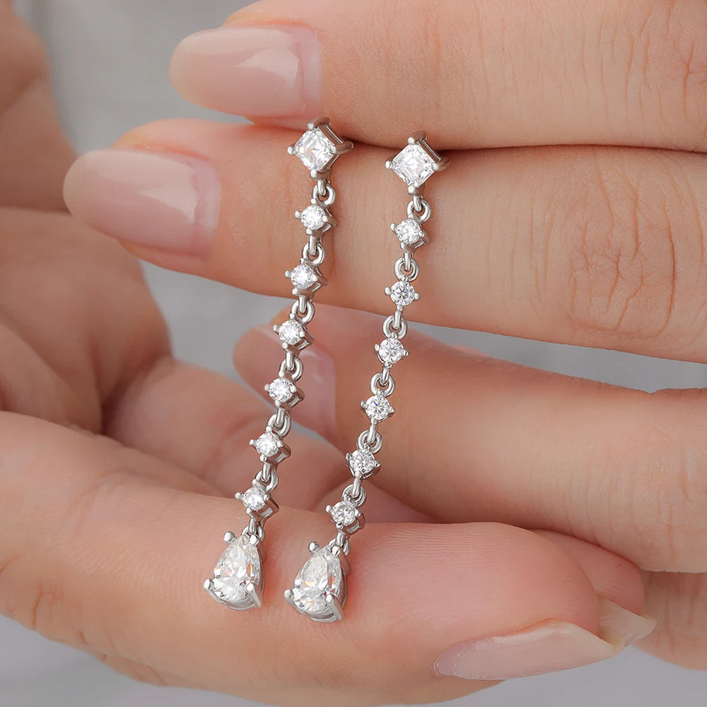 Moissanite Drop Earrings – Pear Cut Lab Diamond Bridal Wedding Jewelry with GRA | 925 Sterling Silver Long Hanging Earrings for Women