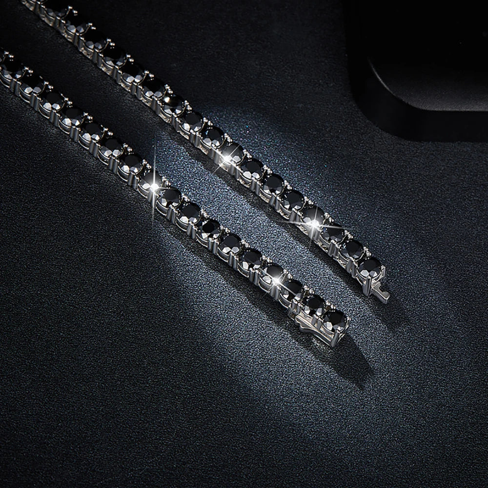 Moissanite Tennis Necklace – 3mm 4mm 5mm 6.5mm Full Black Big Diamond with Certificate | 925 Sterling Silver 18K Gold Plated Fine Jewelry for Women & Men