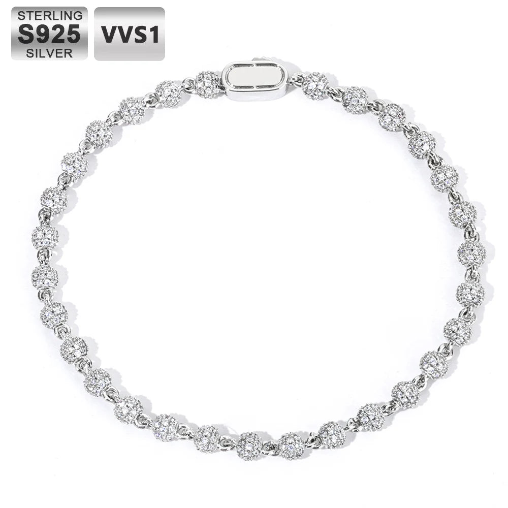 Moissanite Bead Cuban Chain Necklace – 4mm Customized New Design Shiny Iced Out VVS Hip Hop | 925 Sterling Silver Jewelry