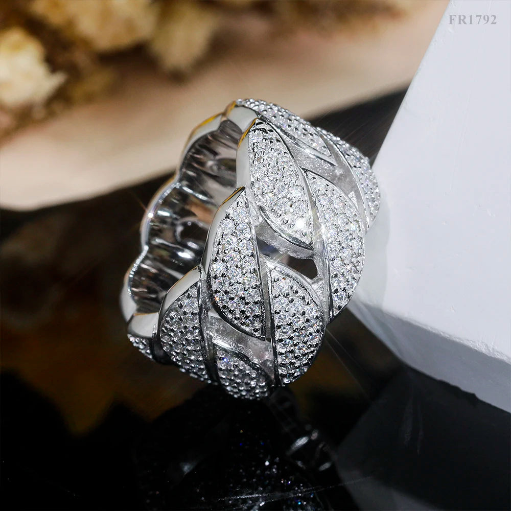 Moissanite Cuban Ring – VVS1 D Color GRA Certified Diamond Band | 925 Sterling Silver Hip Hop Rock Fine Jewelry for Men Pass Test