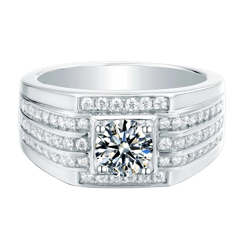Luxury Moissanite Ring for Men – 1ct 2ct 3ct VVS Iced Out Diamond Ring with GRA Certificate | 925 Sterling Silver Fine Jewelry