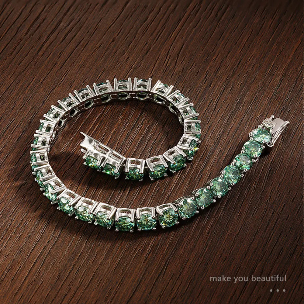 Green Moissanite Tennis Bracelet – D VVS with GRA Certificate | 925 Sterling Silver Lab Diamond Wedding Jewelry for Men & Women