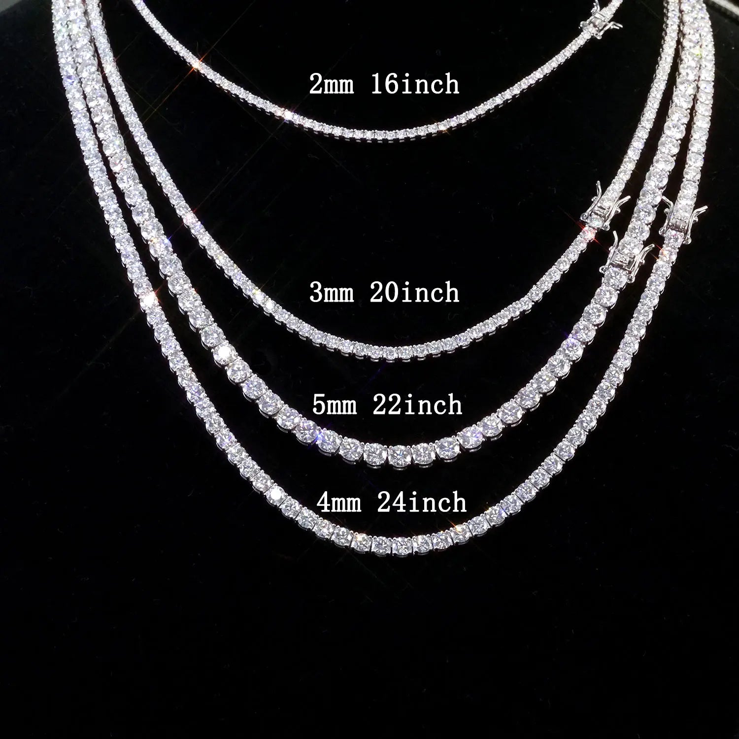 Moissanite Tennis Chain Necklace – 2mm–5mm | 925 Sterling Silver Iced Out VVS Pass Diamond Tester Fine Jewelry for Men & Women