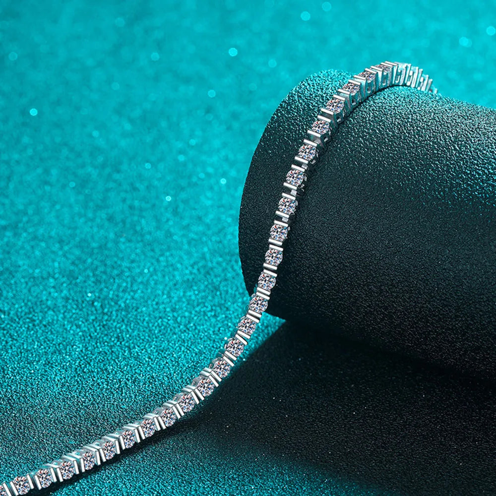 Moissanite Tennis Bracelet – 3mm Sparkling Wedding Jewelry | 925 Sterling Silver Tennis Chain for Men & Women