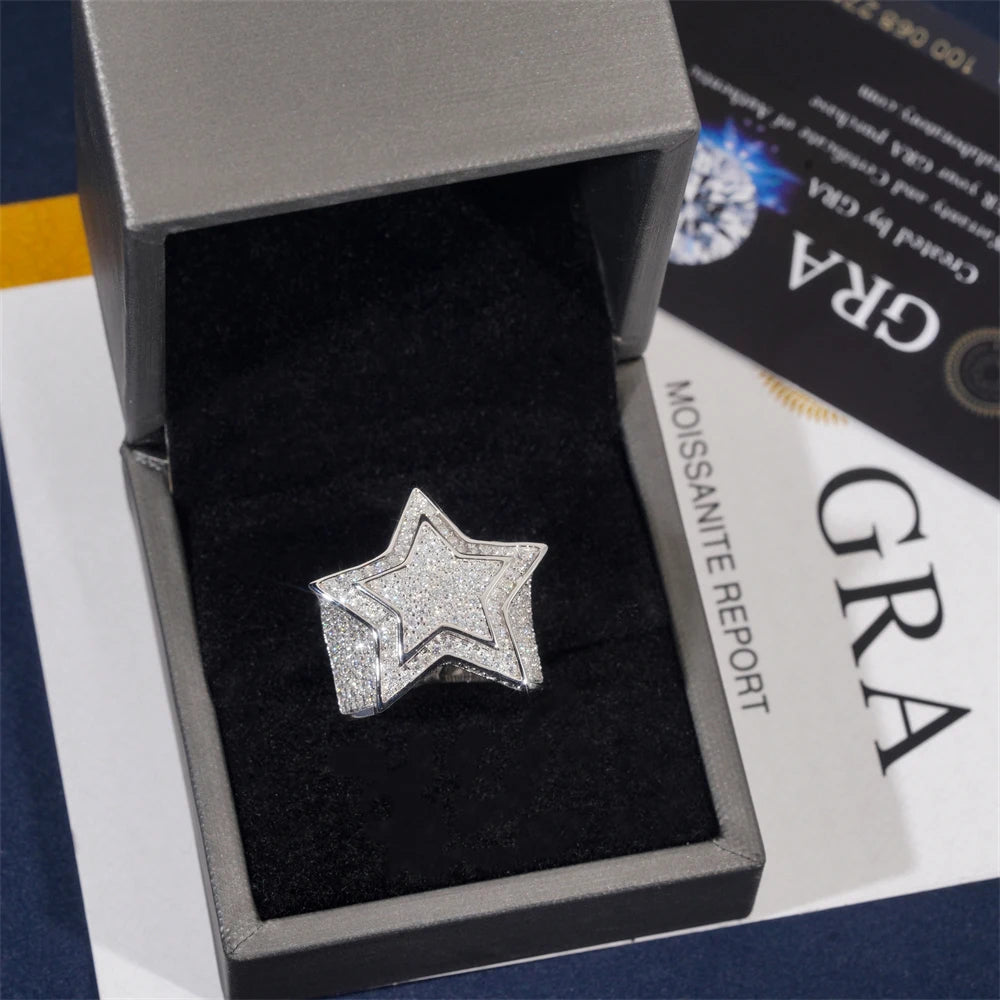 Moissanite Five Pointed Star Ring – D Color Hip Hop Rock Design | 925 Sterling Silver Fine Jewelry Gifts Pass Test