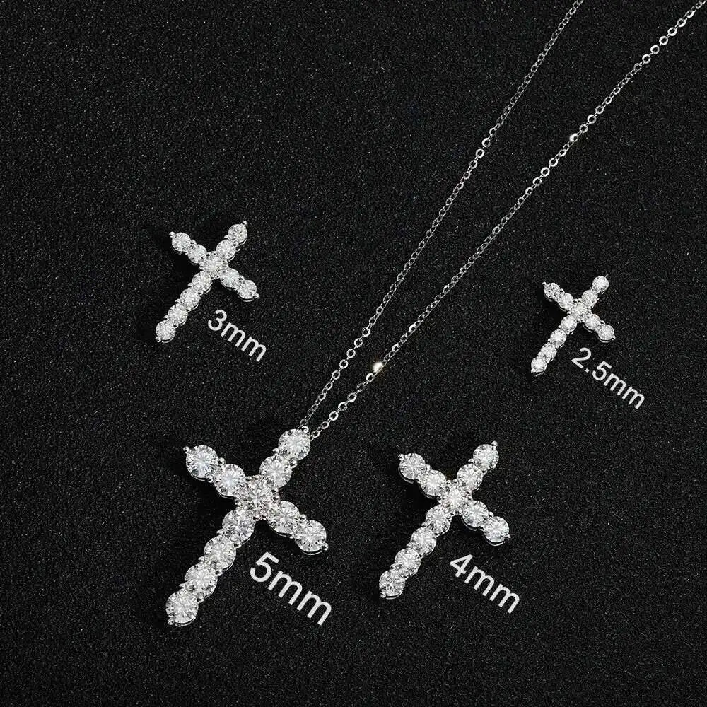 Moissanite Cross Pendant Necklace – Full Moissanite Design | 925 Sterling Silver White Gold Plated Chain Fine Jewelry for Women & Men