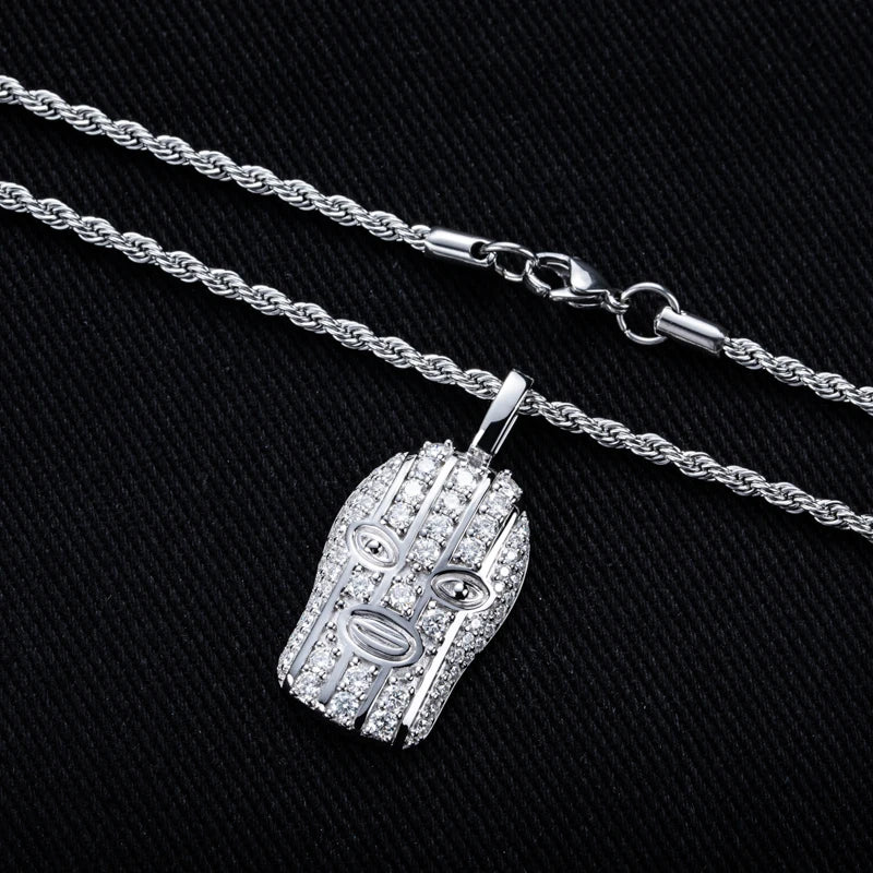 Moissanite Head Pendant Necklace – 1.03cttw Masked Design | 925 Sterling Silver Hip Hop Heavy Metal Jewelry for Men & Women