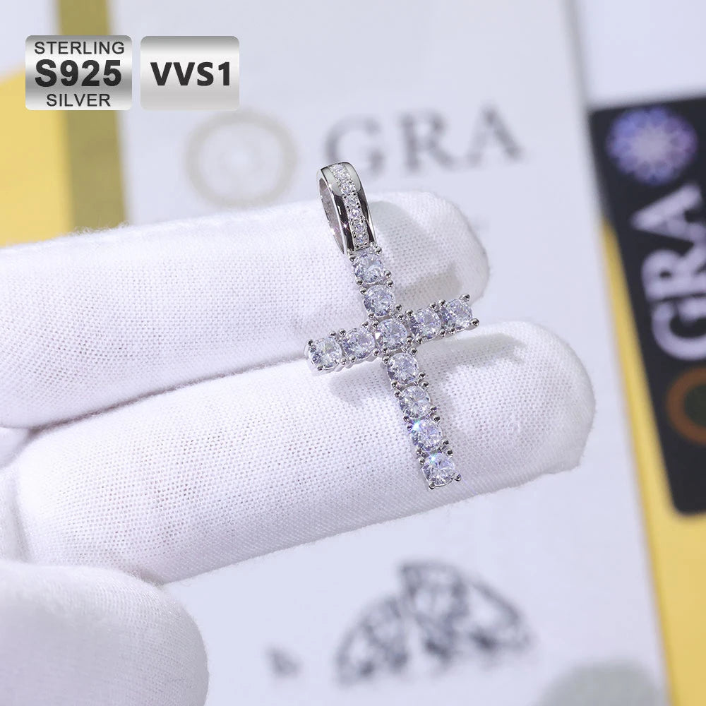 Moissanite Cross Pendant Necklace – Hip Hop VVS Diamond Charm | 925 Sterling Silver No-Fade Fine Jewelry for Men