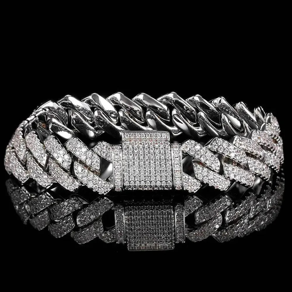 Moissanite Cuban Link Necklace Bracelet – 14mm Full Diamond GRA Certified | 100% 925 Sterling Silver Hip Hop Jewelry for Men & Women