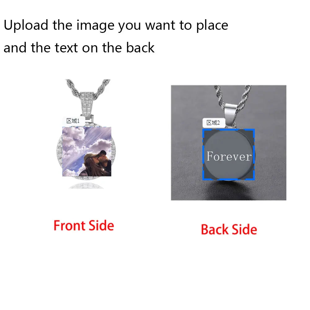 Moissanite Custom Photo Pendant Necklace – Circle Memory Medallion | 925 Sterling Silver Personalized Picture Chain for Men