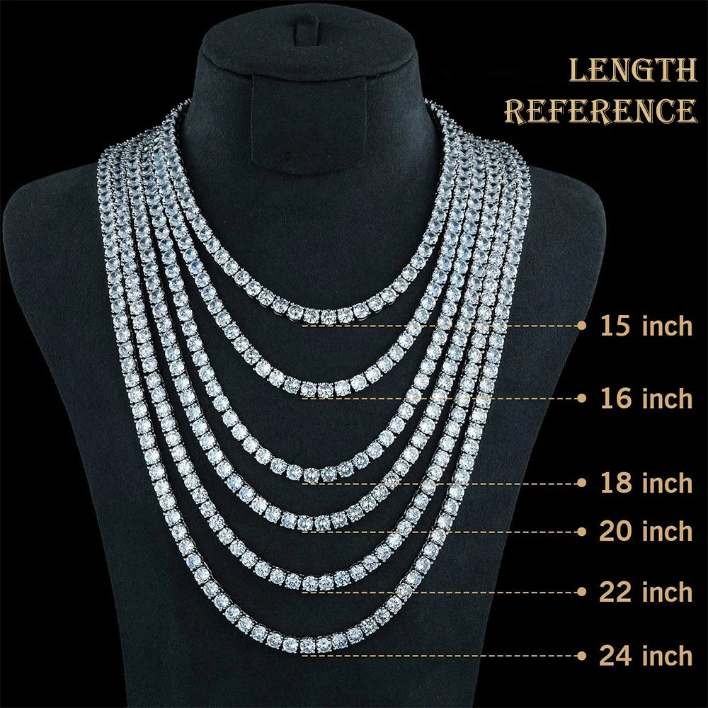 Moissanite Tennis Necklace – 3-5mm | S925 Sterling Silver Full Diamond Chain Party Jewelry Gift for Men & Women