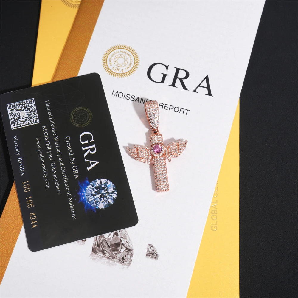 Moissanite Cross Pendant – Colorful VVS1 Diamond with GRA Certification | 925 Sterling Silver Fits 8mm Tennis Chain