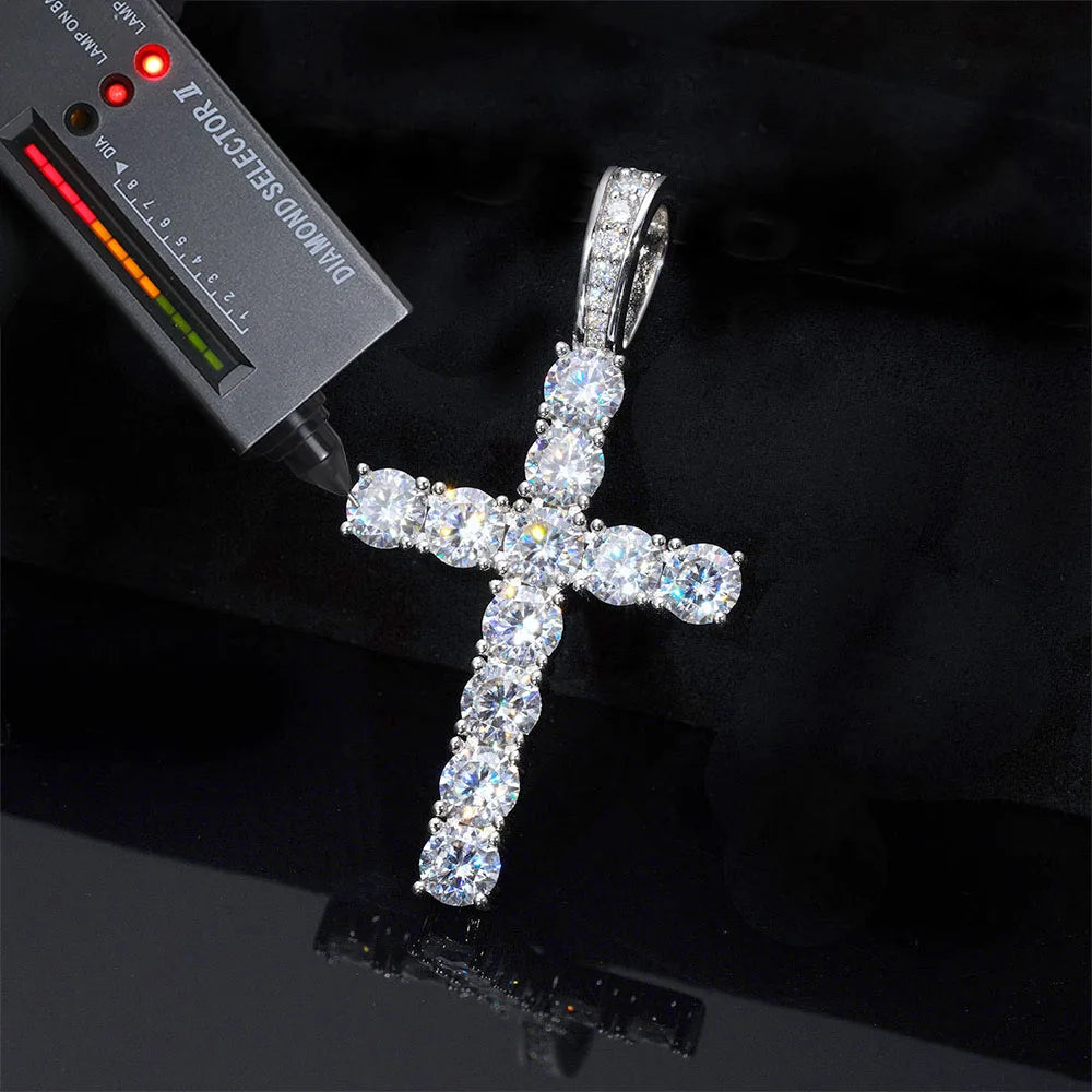 Moissanite Cross Pendant Necklace – Hip Hop VVS Diamond Charm | 925 Sterling Silver No-Fade Fine Jewelry for Men