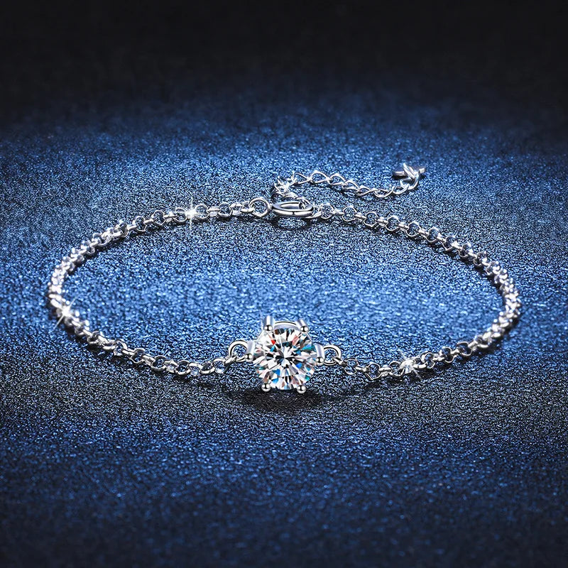 Moissanite Bracelet – Elegant Flower Wedding Jewelry Gift | 925 Sterling Silver Diamond Bracelet for Women