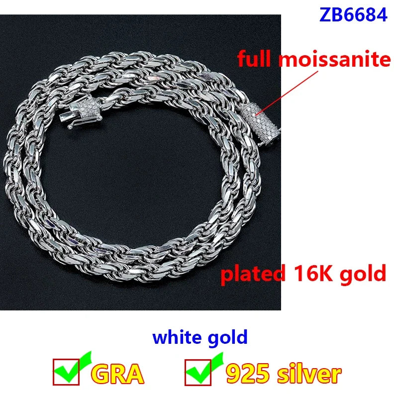Moissanite Cuban Chain Necklace – 6mm Full Moissanite Buckle Hip Hop Style | 925 Sterling Silver Jewelry for Women & Men